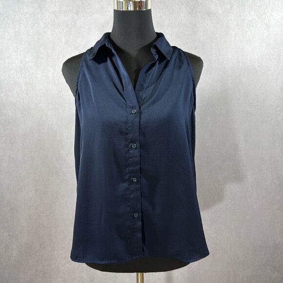 Banana Republic Preppy Navy Silky Collared Sleeveless Tank - Picture 6 of 10